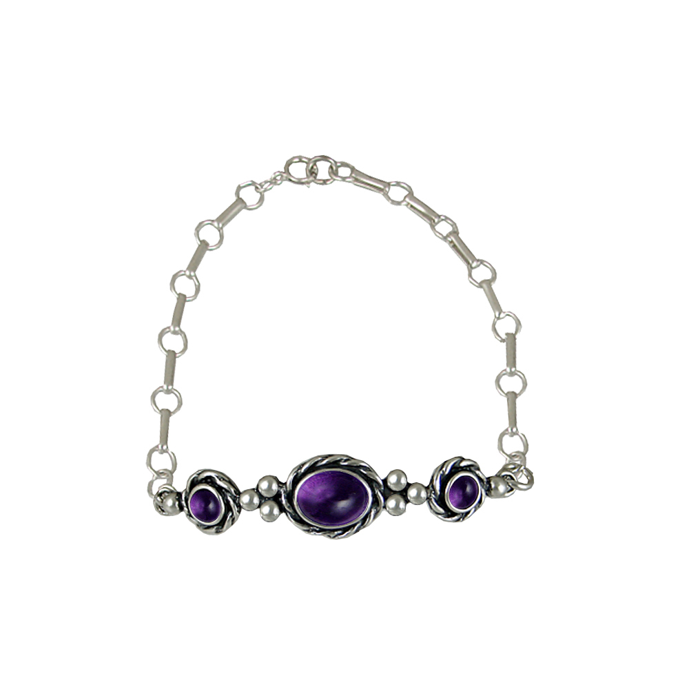 Sterling Silver Gemstone Adjustable Chain Bracelet With Amethyst